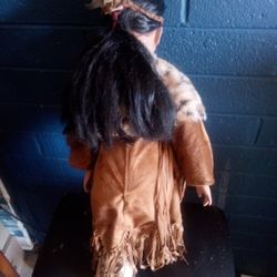 Native American Porcelain Doll 25" Tall