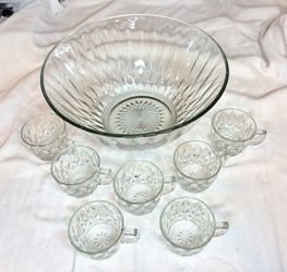 Vintage Crystal Crown Point Punch Bowl Set
