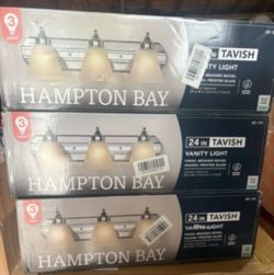 Hampton Bay Tavish 24 in. 3-Light Brushed Nickel Classic Vanity with Frosted Glass Shade  - New