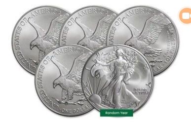 (5) Random Date American Silver Eagles 1 Oz Each