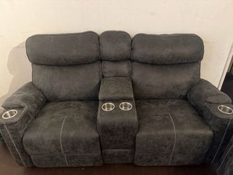 Gray Reclining Couch set with Cup Holders and charger