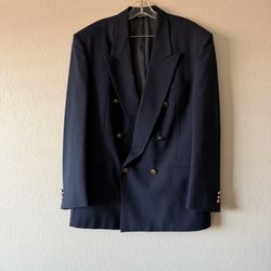 Henry Grethel, Blue Double Breasted Gold Button Suit Coat Jacket Size 52