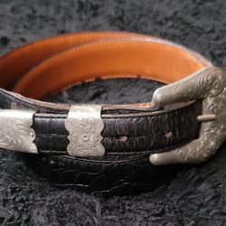 Solid Sterling Silver Belt Buckle And Alligator Belt