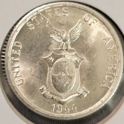 1944S Choice Gem BU Philippines 50 Centavos  Type 1 "Mule"(obverse of 1907).