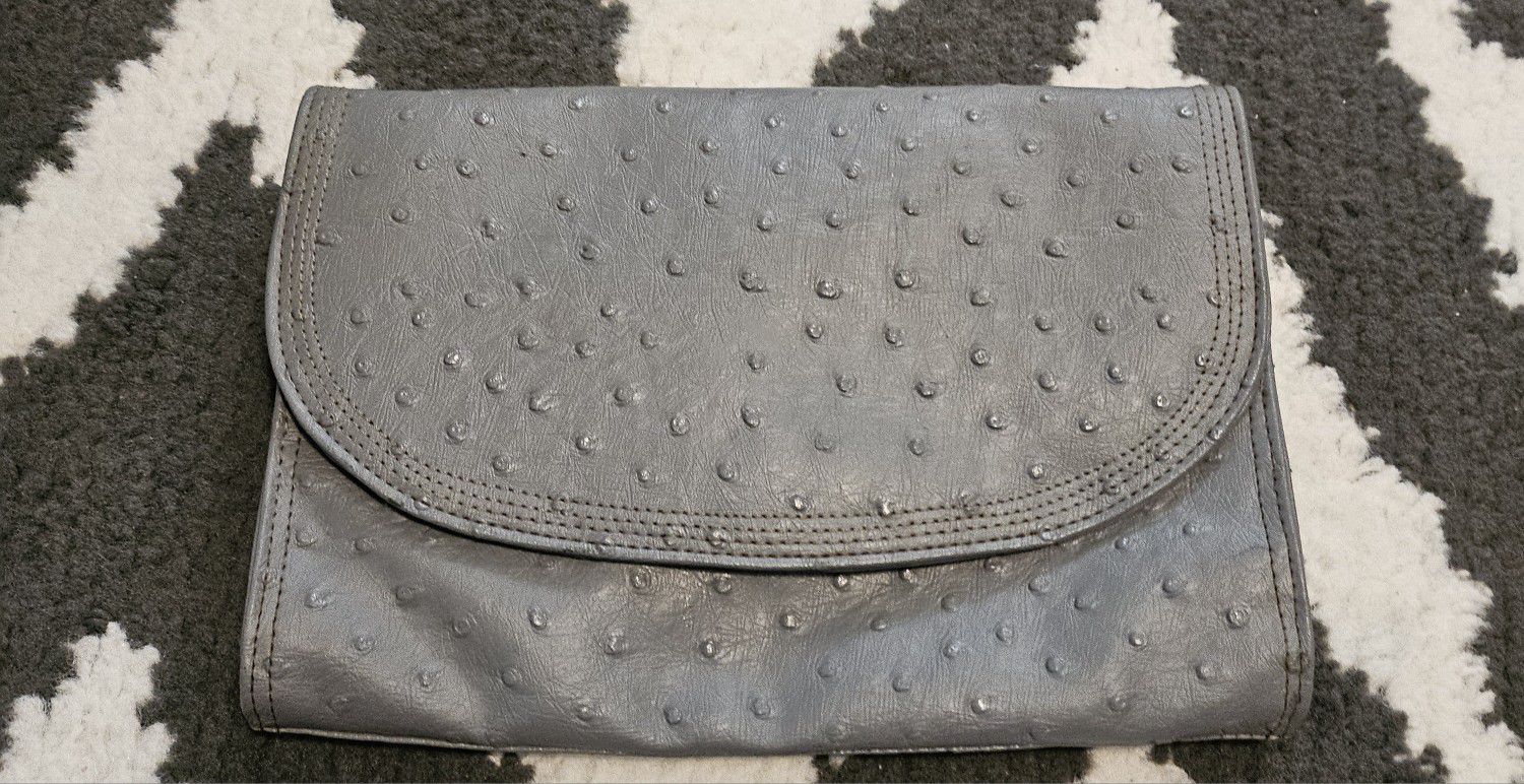 Vintage Bueno Faux Ostrich Crossbody Bag Gray