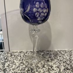 Vintage Amethyst Bohemian Cut To Clear Crystal Hortensia Poland or Czech Cordial Wine/Hocks Goblets.  Purple with Clear Glass Stems 