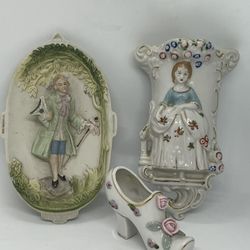 Vintage Occupied Japan,Lot Of 3(1 Wall Plaque, 1 Wall Pocket, 1 Toothpick Holder