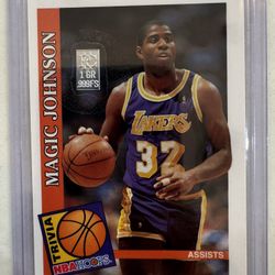 Mint Magic Johnson 1990 NBA Hoops #482 Los Angeles Lakers Assists Trivia Card Pure Silver 