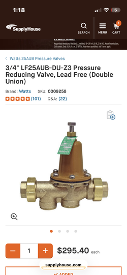 WATTS 3/4” Pressure Reducing Valve