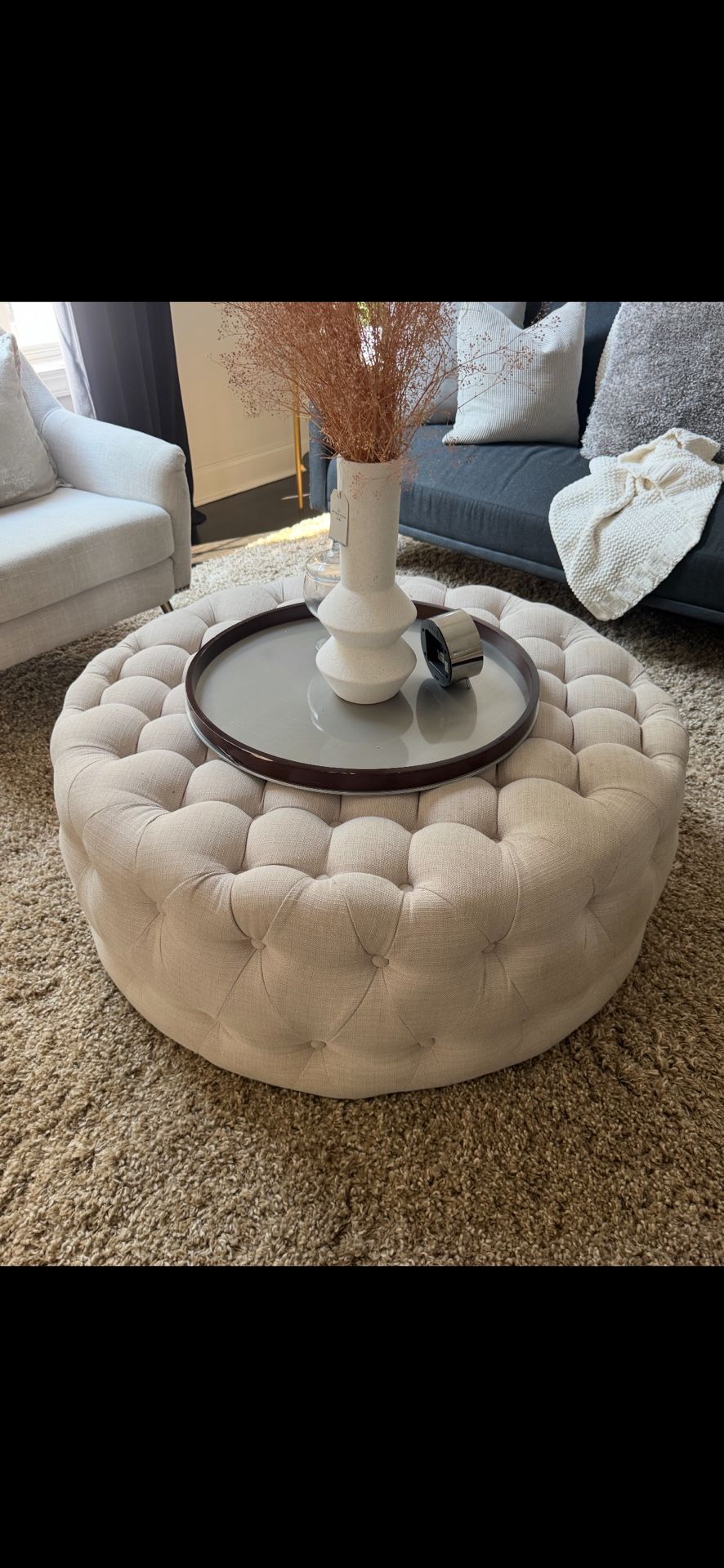 Round Tufted Ottoman Coffee Table