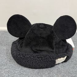 Tokyo Disney Resort Mickey Mouse Corduroy Boa Cap – Black – Rare & Fluffy Warm Edition TDR New