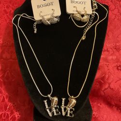 Gold And Silver Football Necklace Sets W/ Matching Earrings And Football Pendants W/rhinestones 