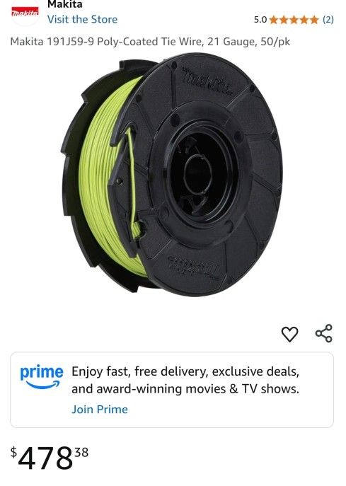 Makita 191J59 9 Poly Coated Tie Wire, 21 Gauge, 50/pk $300