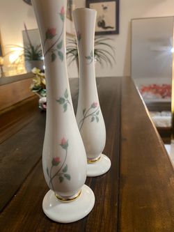 Vintage Lenox Rose Manor Bud Vase Ivory Floral Gold Made USA