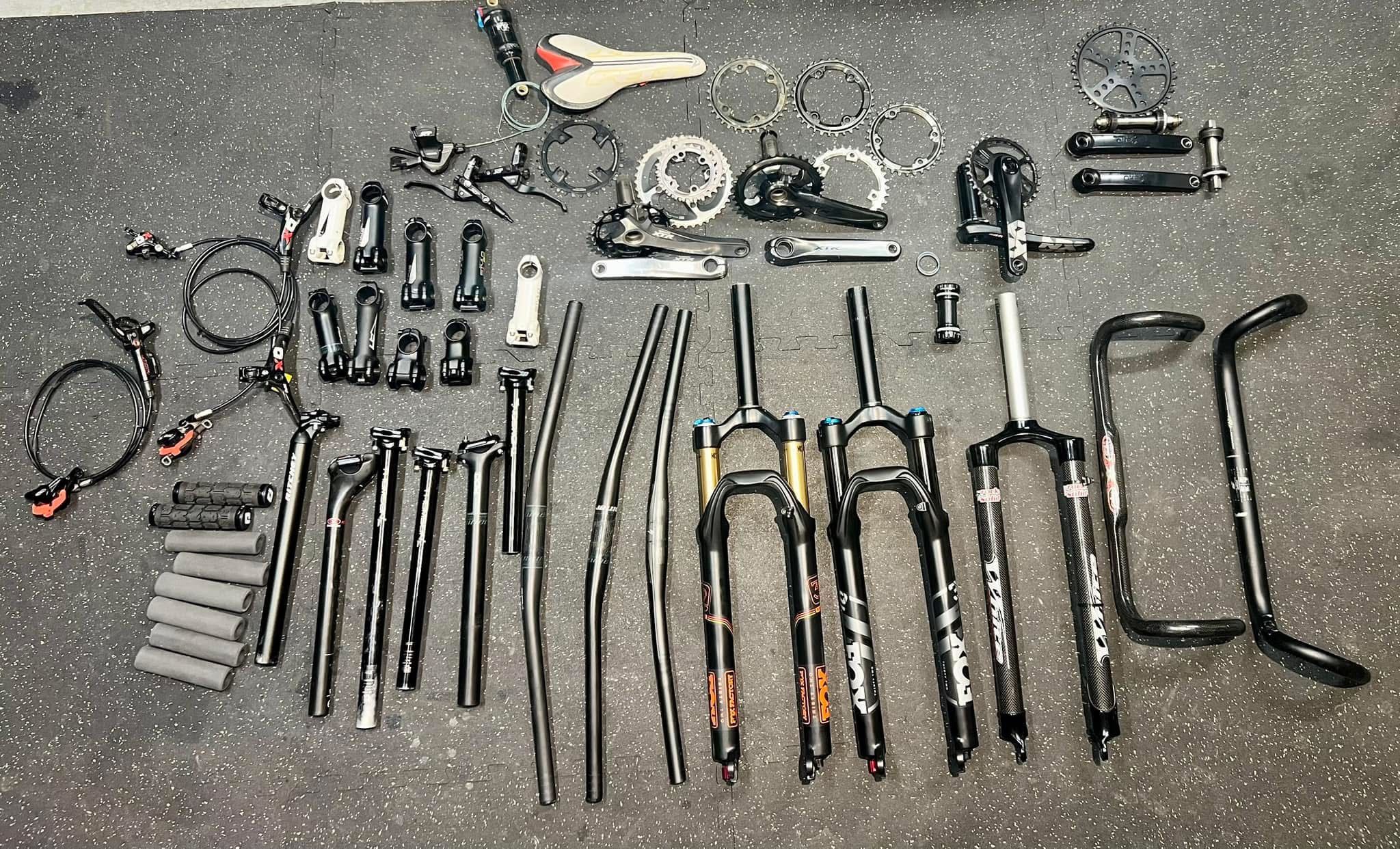 Bicycle Parts For Sale- 1 1/8” Forks, Handlebars, Stems, Cranksets plus More Fox XTR 