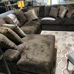 Mammoth Chocolate Brown Big Deep Seating Sectional Sofa Chaise by Jackson Furniture /P
