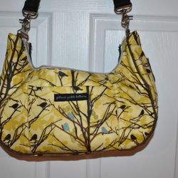 Petunia Pickle Bottom Diaper Bag Clutch Yellow & Brown Tree Design w/ Blue Birds.