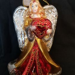Handblown Glass Hanging Angel w/Heart Ornament