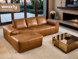 Mid-Century Modern Upholstery Fabric L-shaped Sectional Sofa furniture living room brown comfortable