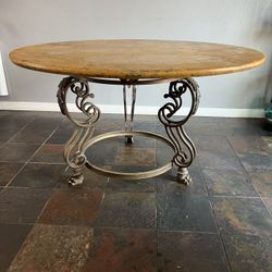 53” Round Yellow Gold Travertine Stone Dining Table