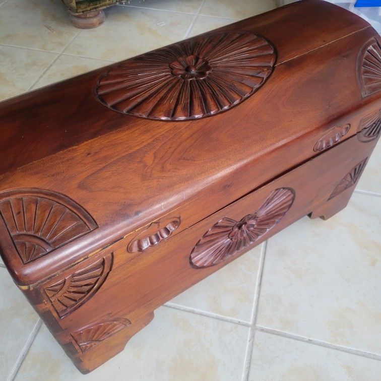 Carved Wooden Treasure Chest