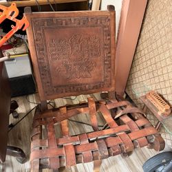 1970s Angel Pazmino Leather Folding Chair  In Need Of Repair Or Restoration. 