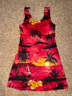 VINTAGE - HAWAIIAN SUNSET RED TROPICAL PRINT DRESS size S