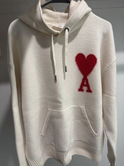 ami alexandre mattiussi Off-White Wool Pullover Hoodie Red Heart Logo UNI men