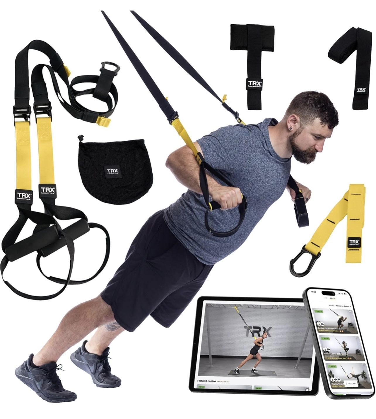 TRX All-in-ONE Suspension Training System: Full Body Workouts for Your Home Gym, Travel, and Outdoors | Includes Indoor & Outdoor Anchors, Workout Gui