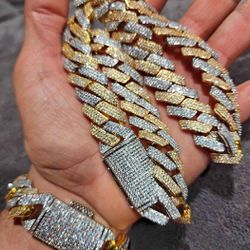 two tone  Cuban Link Set 14k Gold Plated Doesn't Loses Color 