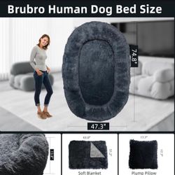 Large Human Dog Bed for Adult,74.8"x47.3"x13.8" Human Sized Dog Bed for People and Pets,Removable and Washable Faux Fur Giant Dog Bed for Humans with 