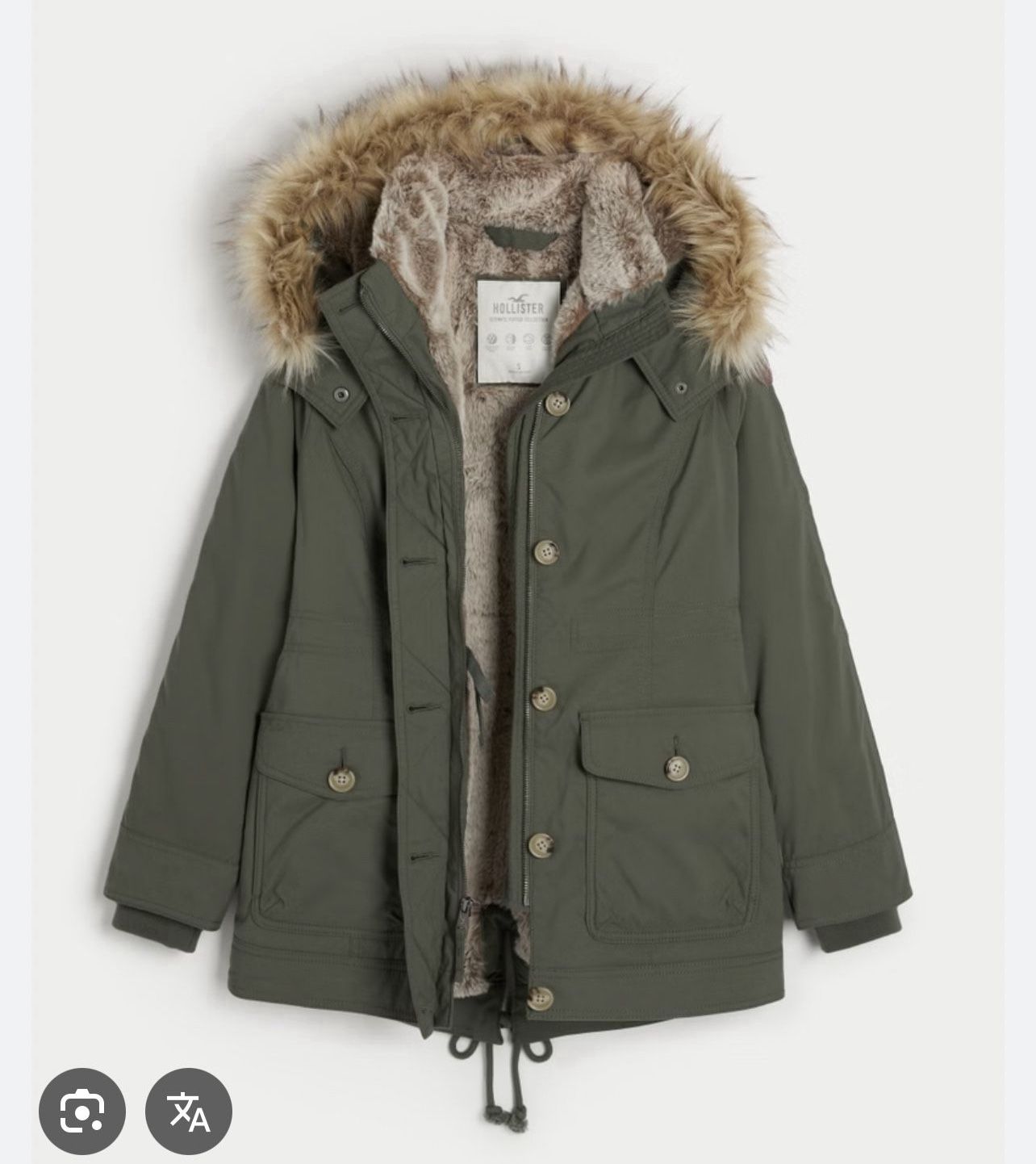 HOLLISTER FAUX FUR LINED COZY PARKA JACKET COAT OLIVE GREEN WOMENS SIZE X-LARGE