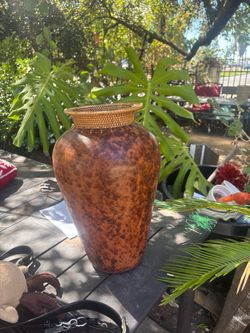 Large Decorative Vase with Woven Rim