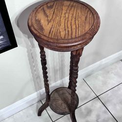 Vintage Solid Oak Circular Carved Leg Plant Stand