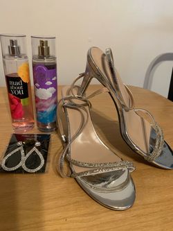 Silver Heeled Sandals with Rhinestones