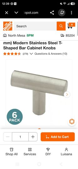 Modern Stainless Steel T-Bar Cabinet Knobs 6-Pack
