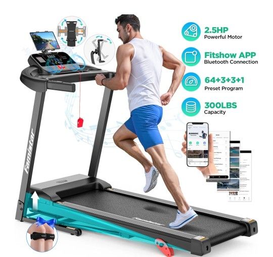 Famistar 2.5HP Folding Treadmill for Home w/ APP Control, 300lbs Capacity, Adjustable Incline, 64+3+3+1 Programs, Bluetooth Speakers, Electric Treadmi