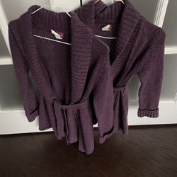 Cardigan Knit Belted Purple Long Girl Small 7/8 Medium 10/12