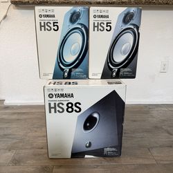 Yamaha HS8 Pair & HS8S Subwoofer, With Cables + Extras