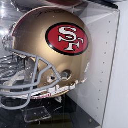Joe Montana Signed full size old school helmet with case and COA