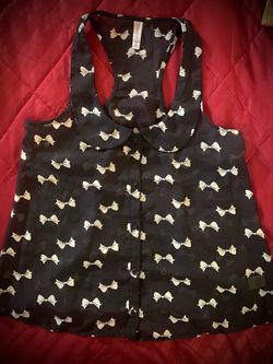 Sheer Black Bow Print Racerback Tank Top - Coquette / Whimsigoth Aesthetic (S)
