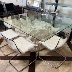 Postmodern Sirmos Faux Rock Dining Table And Chairs With Glass Top