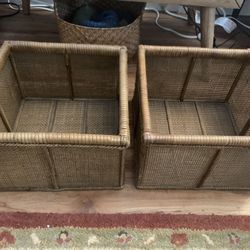 Set of 2 Vintage Wicker Rattan Cube Storage Baskets 