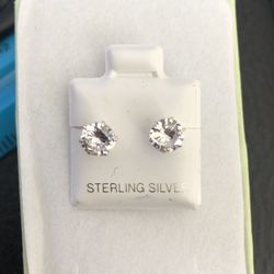.925 Aretes De Plata Piedra CZ 6 Mm