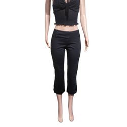 Sateen mid-rise black wide waistband capris crop pants size M,
