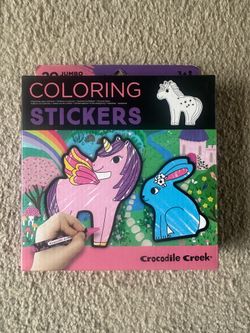 Crocodile Creek Coloring Stickers Set for Kids Ages 3 and Up - Travel Coloring Activity for Girls and Boys - Includes 20 Jumbo Stickers, Crayons, and 
