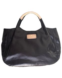 Kate Spade Black Treesh Fulton Street Hand Bag Purse Tan Handles Patent Leather