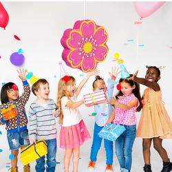 Aoriher Daisy Flower Piñata Set with Blindfold and Bat Pink Flower Piñata Daisy Hippie Boho Game for Birthday Baby Shower Gender Reveal Wedding Floral