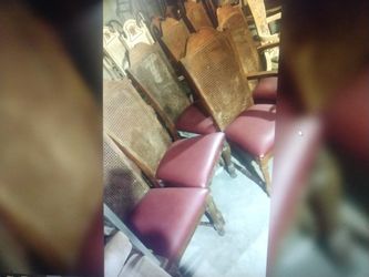 Each 8 Or 4  Cane Back Wicker Dining Chairs Oak Framed Padded Seats