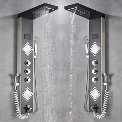  Shower System Luxury Brushed Nickle Bathroom Shower Faucet LED Shower Panel Column Bathtub Mixer Tap W/Hand Shower Temperature Screen it's new in the